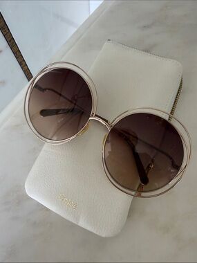 Chloe Round Sunglasses in Brown with Gold Accents